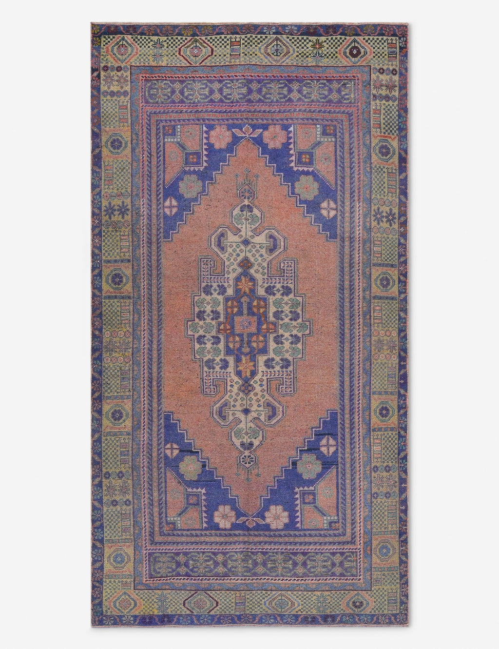 Tapis turc vintage en laine noué à la main n° 495, 1,27 m x 2,25 m