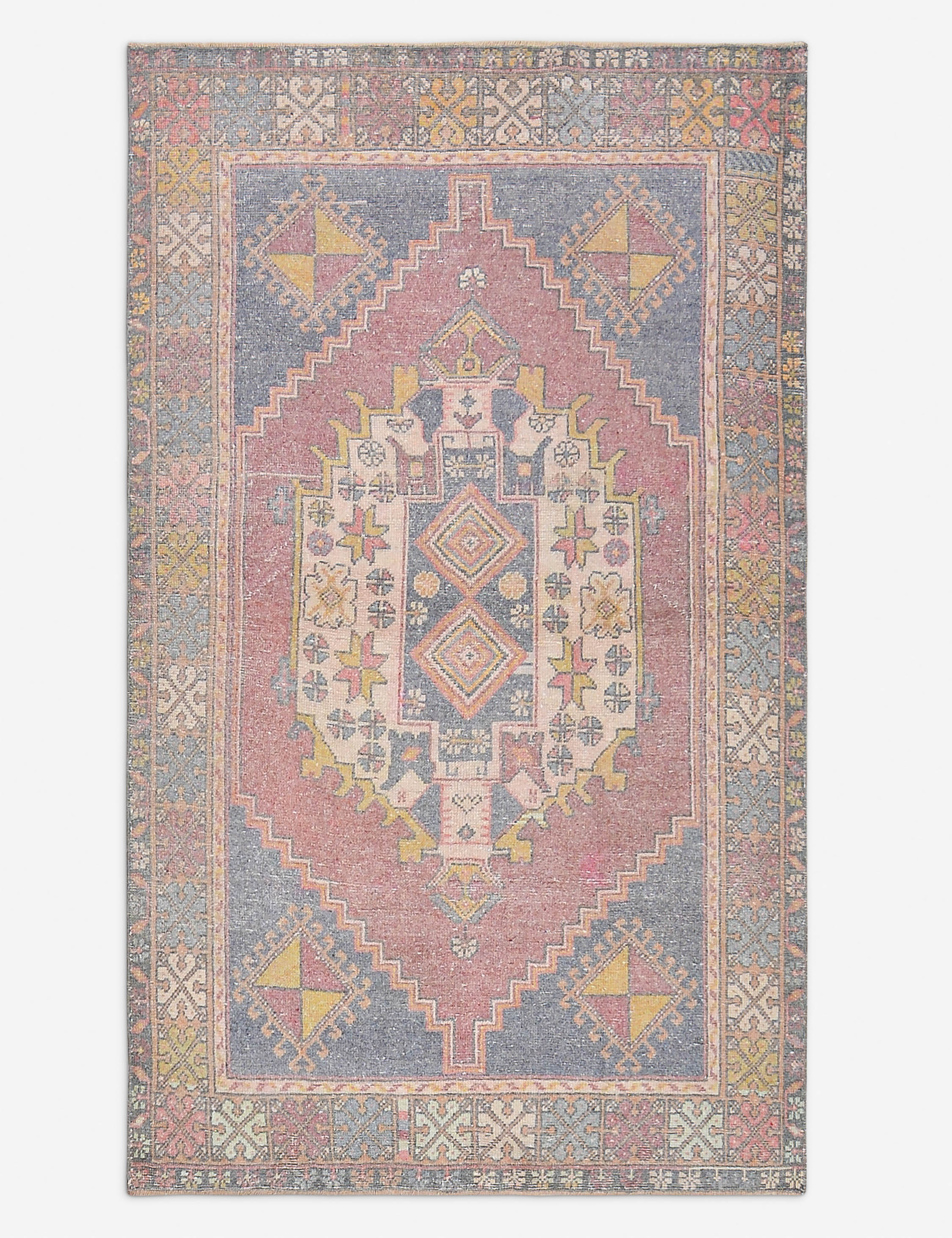 Tapis turc vintage en laine noué à la main n° 500, 90 x 180 cm